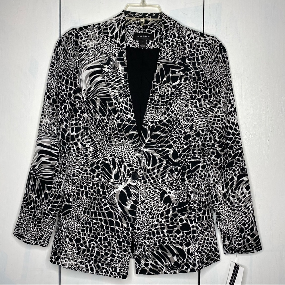 NWT Halogen one button Black-Grey Iggy print blazer size XS